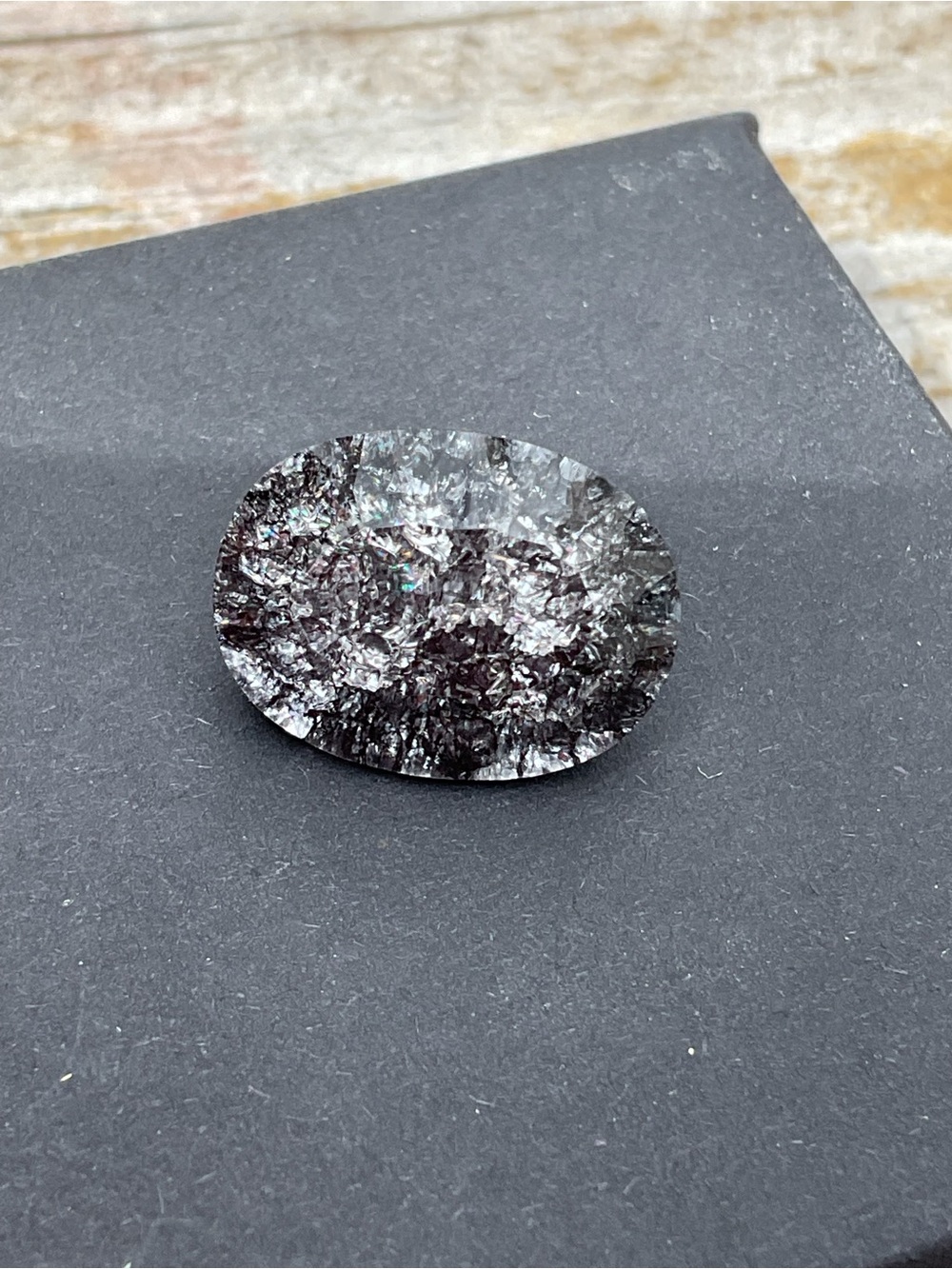 Clear Quartz With Black Crackled Loose Gem